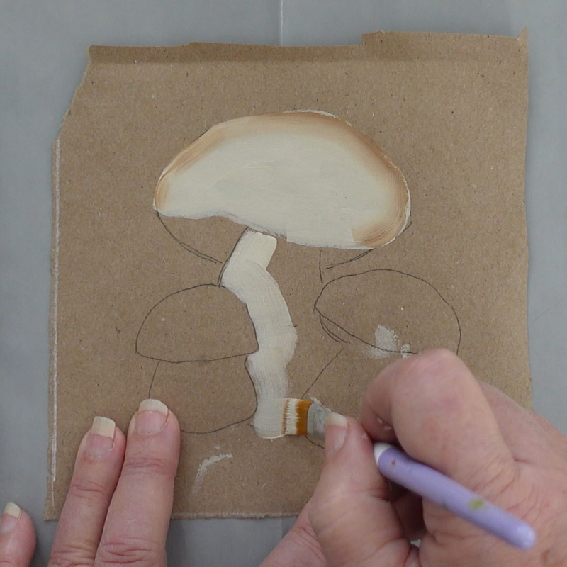 painting the stem of a mushroom in a linen color