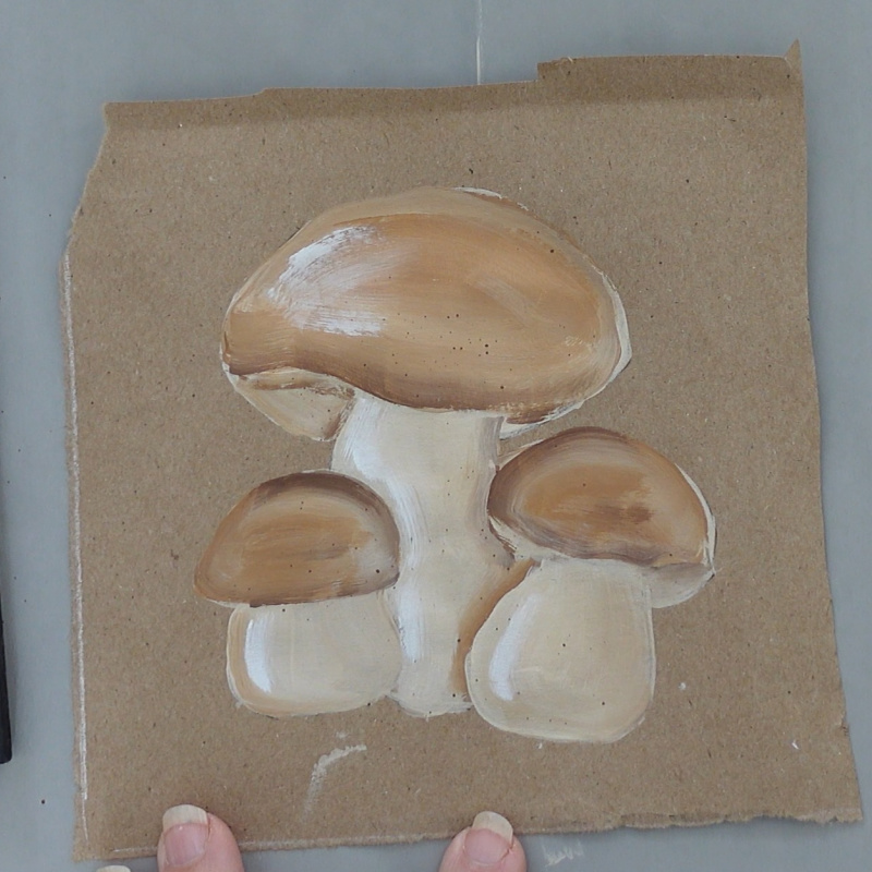 white added to highlight areas on the painted mushrooms